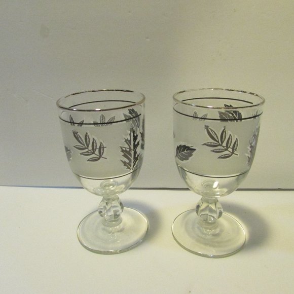 lot of vintage Libbey goblet stem glasses cocktail frosted silver leaf barware - Picture 7 of 15